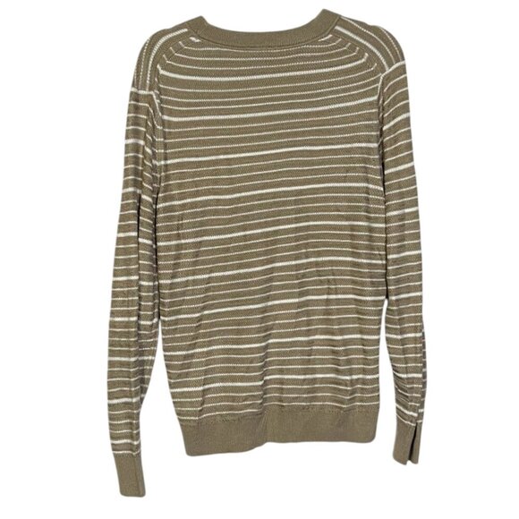 Magaschoni Pullover Knit Sweater Striped Tan and White Size Large - Picture 2 of 6